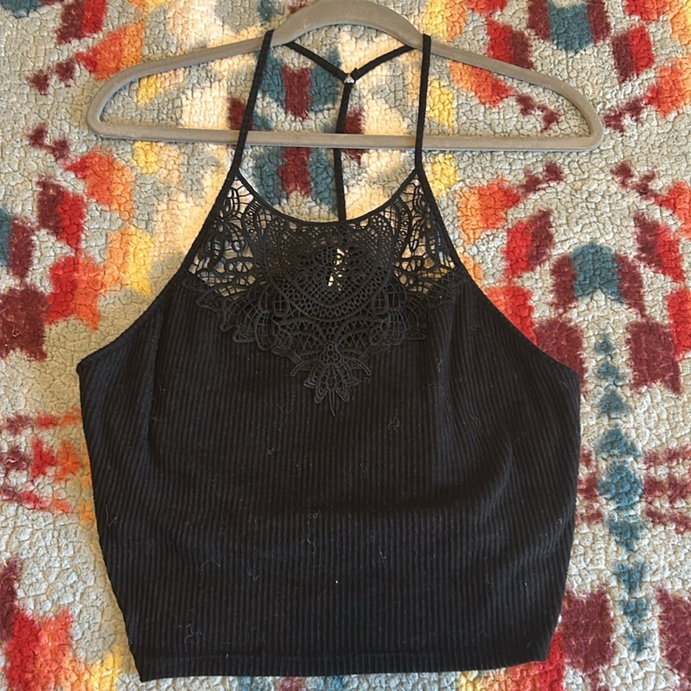 Mudd Black Lace Halter Crop Top